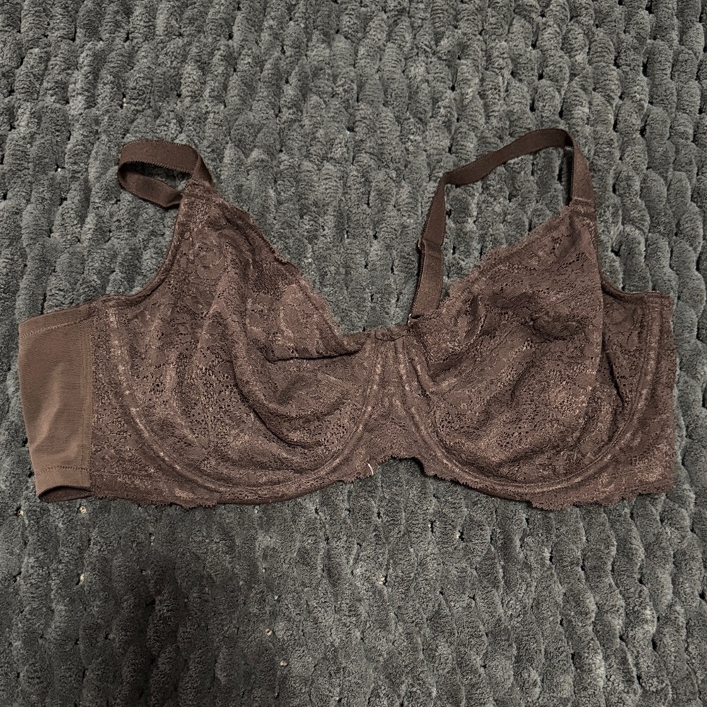 Brown unlined lace underwire bra